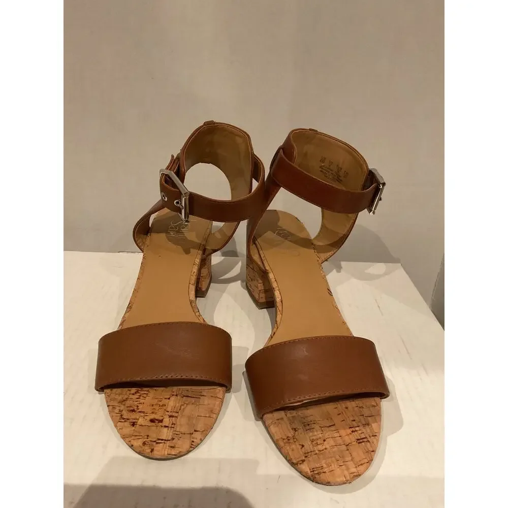 Franco Sarto - Melody - Leather & Cork Block Heel Sandal - Cognac - 8M